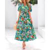 imageBTFBM Women Summer Floral Midi Dresses Casual Boho Puff Short Sleeve V Neck Button Belt Flowy Maxi Beach Vacation DressFloral Orange Green