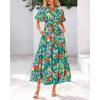 imageBTFBM Women Summer Floral Midi Dresses Casual Boho Puff Short Sleeve V Neck Button Belt Flowy Maxi Beach Vacation DressFloral Orange Green