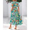 imageBTFBM Women Summer Floral Midi Dresses Casual Boho Puff Short Sleeve V Neck Button Belt Flowy Maxi Beach Vacation DressFloral Orange Green