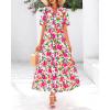 imageBTFBM Women Summer Floral Midi Dresses Casual Boho Puff Short Sleeve V Neck Button Belt Flowy Maxi Beach Vacation DressFloral Pink Green