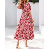 imageBTFBM Women Summer Floral Midi Dresses Casual Boho Puff Short Sleeve V Neck Button Belt Flowy Maxi Beach Vacation DressFloral Red Orange Pink