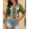 imageBTFBM Womens 2025 Summer Tops Casual Floral Boho V Neck Puff Short Sleeve Button Down Shirts Embroidered Blouses TunicFloral Army Green White