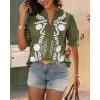 imageBTFBM Womens 2025 Summer Tops Casual Floral Boho V Neck Puff Short Sleeve Button Down Shirts Embroidered Blouses TunicFloral Army Green White