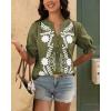 imageBTFBM Womens 2025 Summer Tops Casual Floral Boho V Neck Puff Short Sleeve Button Down Shirts Embroidered Blouses TunicFloral Army Green White