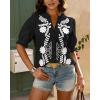 imageBTFBM Womens 2025 Summer Tops Casual Floral Boho V Neck Puff Short Sleeve Button Down Shirts Embroidered Blouses TunicFloral Black White