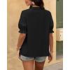 imageBTFBM Womens 2025 Summer Tops Casual Floral Boho V Neck Puff Short Sleeve Button Down Shirts Embroidered Blouses TunicFloral Black White