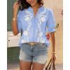 imageBTFBM Womens 2025 Summer Tops Casual Floral Boho V Neck Puff Short Sleeve Button Down Shirts Embroidered Blouses TunicFloral Light Blue White