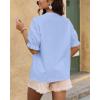 imageBTFBM Womens 2025 Summer Tops Casual Floral Boho V Neck Puff Short Sleeve Button Down Shirts Embroidered Blouses TunicFloral Light Blue White