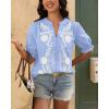 imageBTFBM Womens 2025 Summer Tops Casual Floral Boho V Neck Puff Short Sleeve Button Down Shirts Embroidered Blouses TunicFloral Light Blue White
