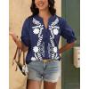 imageBTFBM Womens 2025 Summer Tops Casual Floral Boho V Neck Puff Short Sleeve Button Down Shirts Embroidered Blouses TunicFloral Navy White