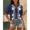 imageBTFBM Womens 2025 Summer Tops Casual Floral Boho V Neck Puff Short Sleeve Button Down Shirts Embroidered Blouses TunicFloral Navy White