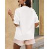 imageBTFBM Womens 2025 Summer Tops Casual Floral Boho V Neck Puff Short Sleeve Button Down Shirts Embroidered Blouses TunicFloral White Black