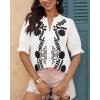 imageBTFBM Womens 2025 Summer Tops Casual Floral Boho V Neck Puff Short Sleeve Button Down Shirts Embroidered Blouses TunicFloral White Black
