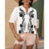imageBTFBM Womens 2025 Summer Tops Casual Floral Boho V Neck Puff Short Sleeve Button Down Shirts Embroidered Blouses TunicFloral White Black