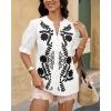 imageBTFBM Womens 2025 Summer Tops Casual Floral Boho V Neck Puff Short Sleeve Button Down Shirts Embroidered Blouses TunicFloral White Black