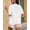 imageBTFBM Womens 2025 Summer Tops Casual Floral Boho V Neck Puff Short Sleeve Button Down Shirts Embroidered Blouses TunicFloral White Blue