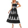 imageBTFBM Summer Dresses for Women 2025 Floral Smocked Boho Sleeveless Square Neck A Line Casual Beach Maxi Dress PocketsBlack White Flower