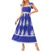 imageBTFBM Summer Dresses for Women 2025 Floral Smocked Boho Sleeveless Square Neck A Line Casual Beach Maxi Dress PocketsBlue Flower