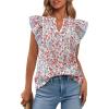 imageBTFBM Women Dressy Casual 2025 Summer Shirts Boho Floral Notched V Neck Ruffle Cap Sleeve Tops Business Work BlousesFloral Beige Multi