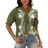 imageBTFBM Womens 2025 Summer Tops Casual Floral Boho V Neck Puff Short Sleeve Button Down Shirts Embroidered Blouses TunicFloral Army Green White