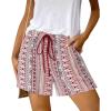 imageBTFBM Womens Casual Boho Shorts Summer Clothes 2025 Elastic Waist Printed Loose Lounge Beach Short Pants with PocketsPrint Red Brown