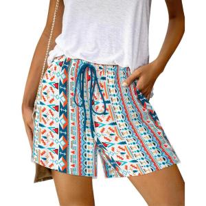 imageBTFBM Womens Casual Boho Shorts Summer Clothes 2025 Elastic Waist Printed Loose Lounge Beach Short Pants with PocketsPrint Blue
