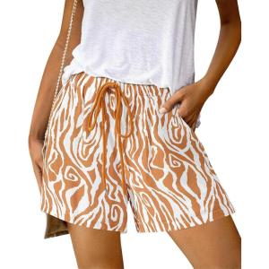 imageBTFBM Womens Casual Boho Shorts Summer Clothes 2025 Elastic Waist Printed Loose Lounge Beach Short Pants with PocketsPrint Khaki