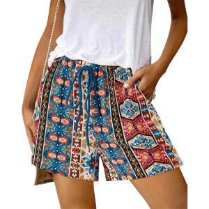 imageBTFBM Womens Casual Boho Shorts Summer Clothes 2025 Elastic Waist Printed Loose Lounge Beach Short Pants with PocketsPrint Navy
