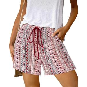 imageBTFBM Womens Casual Boho Shorts Summer Clothes 2025 Elastic Waist Printed Loose Lounge Beach Short Pants with PocketsPrint Red Brown