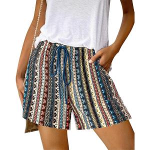 imageBTFBM Womens Casual Boho Shorts Summer Clothes 2025 Elastic Waist Printed Loose Lounge Beach Short Pants with PocketsStriped Navy
