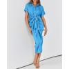 imageBTFBM 2025 Women Button Down Ruched Shirt Dresses Short Sleeve Lapel V Neck Elegant Party Spring Summer Maxi Satin DressShort Sleeve Aqua Blue