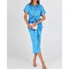 imageBTFBM 2025 Women Button Down Ruched Shirt Dresses Short Sleeve Lapel V Neck Elegant Party Spring Summer Maxi Satin DressShort Sleeve Aqua Blue