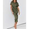 imageBTFBM 2025 Women Button Down Ruched Shirt Dresses Short Sleeve Lapel V Neck Elegant Party Spring Summer Maxi Satin DressShort Sleeve Army Green