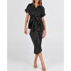 imageBTFBM 2025 Women Button Down Ruched Shirt Dresses Short Sleeve Lapel V Neck Elegant Party Spring Summer Maxi Satin DressShort Sleeve Black
