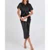 imageBTFBM 2025 Women Button Down Ruched Shirt Dresses Short Sleeve Lapel V Neck Elegant Party Spring Summer Maxi Satin DressShort Sleeve Black