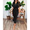 imageBTFBM 2025 Women Button Down Ruched Shirt Dresses Short Sleeve Lapel V Neck Elegant Party Spring Summer Maxi Satin DressShort Sleeve Black