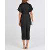 imageBTFBM 2025 Women Button Down Ruched Shirt Dresses Short Sleeve Lapel V Neck Elegant Party Spring Summer Maxi Satin DressShort Sleeve Black