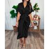 imageBTFBM 2025 Women Button Down Ruched Shirt Dresses Short Sleeve Lapel V Neck Elegant Party Spring Summer Maxi Satin DressShort Sleeve Black