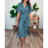 imageBTFBM 2025 Women Button Down Ruched Shirt Dresses Short Sleeve Lapel V Neck Elegant Party Spring Summer Maxi Satin DressShort Sleeve Blue Green