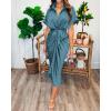 imageBTFBM 2025 Women Button Down Ruched Shirt Dresses Short Sleeve Lapel V Neck Elegant Party Spring Summer Maxi Satin DressShort Sleeve Blue Green