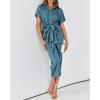 imageBTFBM 2025 Women Button Down Ruched Shirt Dresses Short Sleeve Lapel V Neck Elegant Party Spring Summer Maxi Satin DressShort Sleeve Blue Green