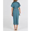 imageBTFBM 2025 Women Button Down Ruched Shirt Dresses Short Sleeve Lapel V Neck Elegant Party Spring Summer Maxi Satin DressShort Sleeve Blue Green