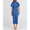 imageBTFBM 2025 Women Button Down Ruched Shirt Dresses Short Sleeve Lapel V Neck Elegant Party Spring Summer Maxi Satin DressShort Sleeve Brilliant Blue
