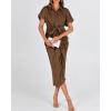 imageBTFBM 2025 Women Button Down Ruched Shirt Dresses Short Sleeve Lapel V Neck Elegant Party Spring Summer Maxi Satin DressShort Sleeve Dark Brown