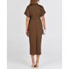 imageBTFBM 2025 Women Button Down Ruched Shirt Dresses Short Sleeve Lapel V Neck Elegant Party Spring Summer Maxi Satin DressShort Sleeve Dark Brown