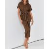imageBTFBM 2025 Women Button Down Ruched Shirt Dresses Short Sleeve Lapel V Neck Elegant Party Spring Summer Maxi Satin DressShort Sleeve Dark Brown
