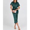 imageBTFBM 2025 Women Button Down Ruched Shirt Dresses Short Sleeve Lapel V Neck Elegant Party Spring Summer Maxi Satin DressShort Sleeve Dark Green