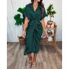 imageBTFBM 2025 Women Button Down Ruched Shirt Dresses Short Sleeve Lapel V Neck Elegant Party Spring Summer Maxi Satin DressShort Sleeve Dark Green