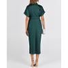 imageBTFBM 2025 Women Button Down Ruched Shirt Dresses Short Sleeve Lapel V Neck Elegant Party Spring Summer Maxi Satin DressShort Sleeve Dark Green