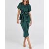 imageBTFBM 2025 Women Button Down Ruched Shirt Dresses Short Sleeve Lapel V Neck Elegant Party Spring Summer Maxi Satin DressShort Sleeve Dark Green